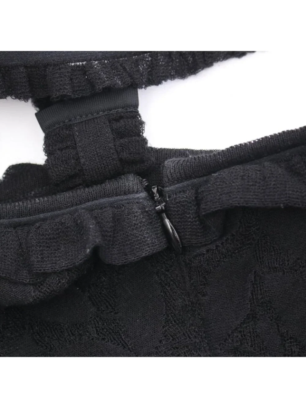 Chanel Dress CC Logo Button Camellia Lace Sleeveless Black Nylon Cotton